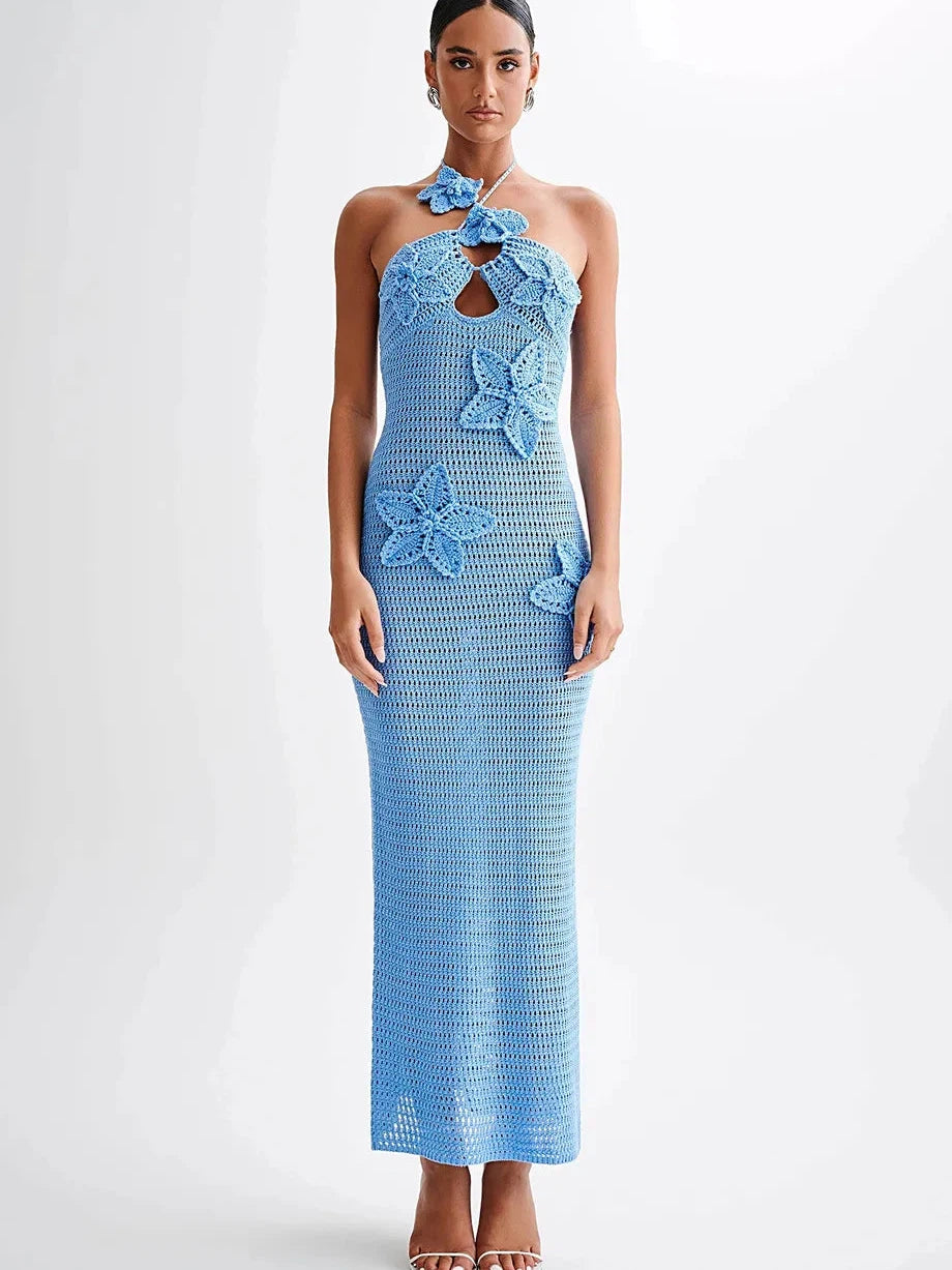 Crochet Applique Halterneck Cutout Maxi Dress