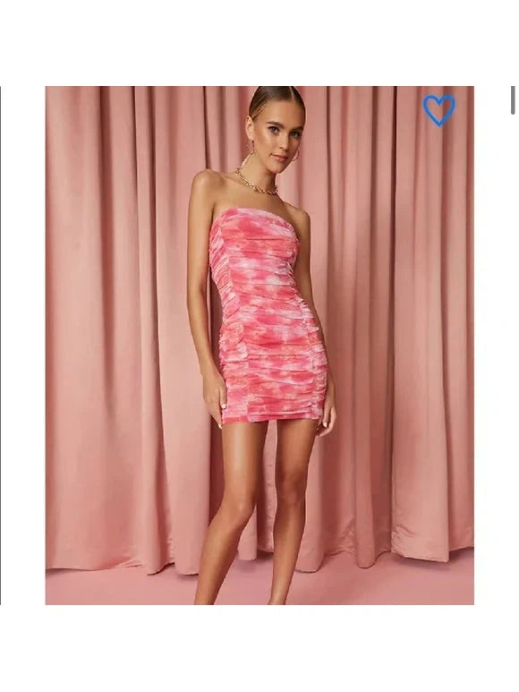 Tropical Tie Dye Mesh Tube Short Dress