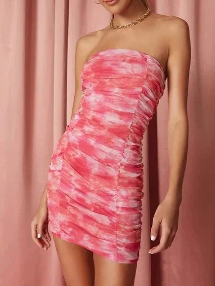 Tropical Tie Dye Mesh Tube Short Dress