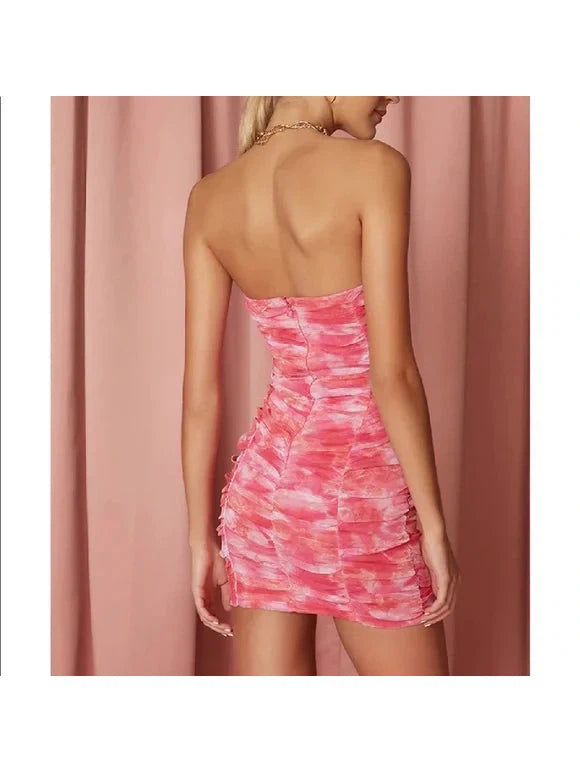 Tropical Tie Dye Mesh Tube Short Dress