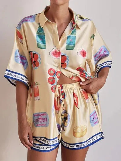 Bella Print Oversized Shirt & Shorts Coord Set