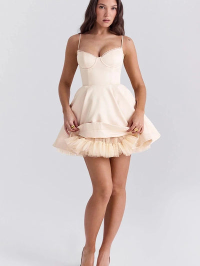 Spaghetti Strap Boning Corset Lace Short Dress