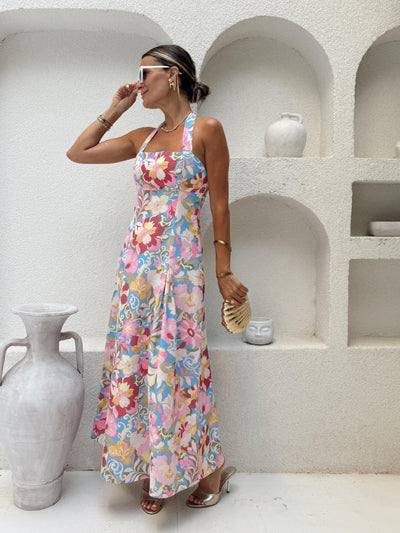 Floral Patterned Halterneck Maxi Dress