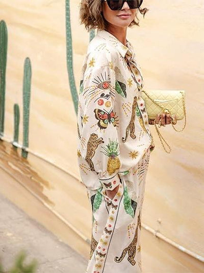 Summer Leopard Print Shirt & Pants Coord Set