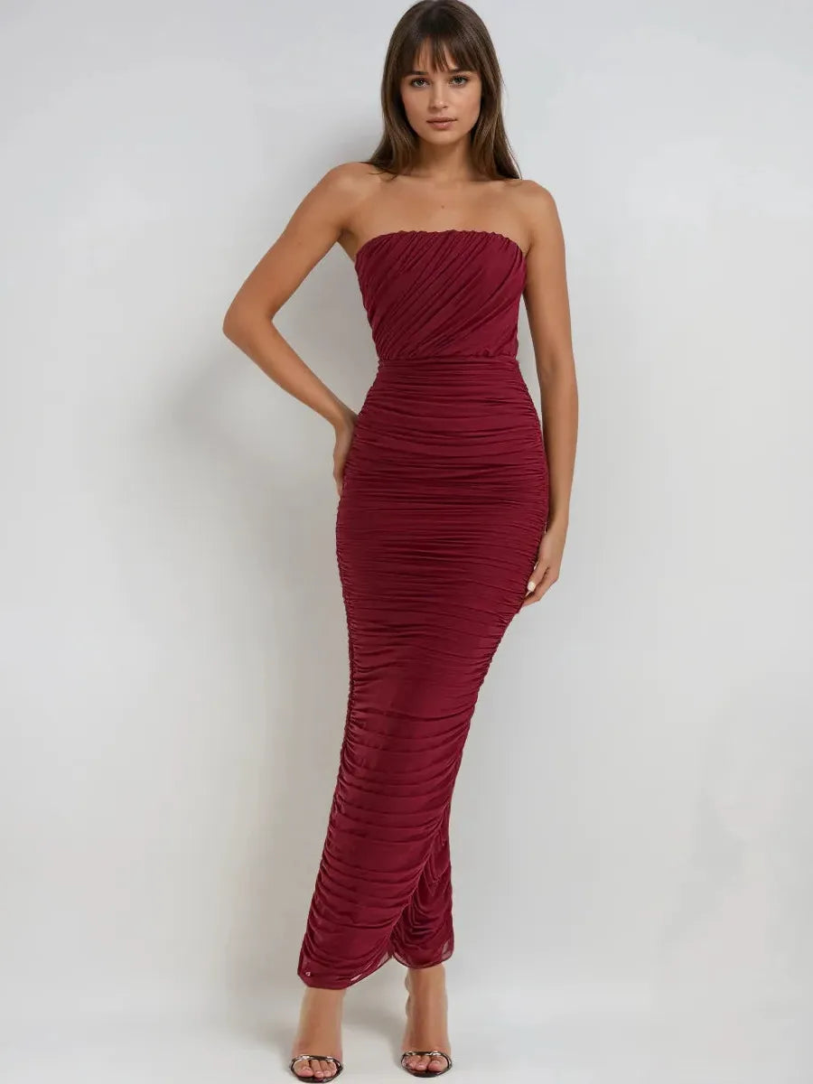 Gradient Tube Strapless Ruched Maxi Dress