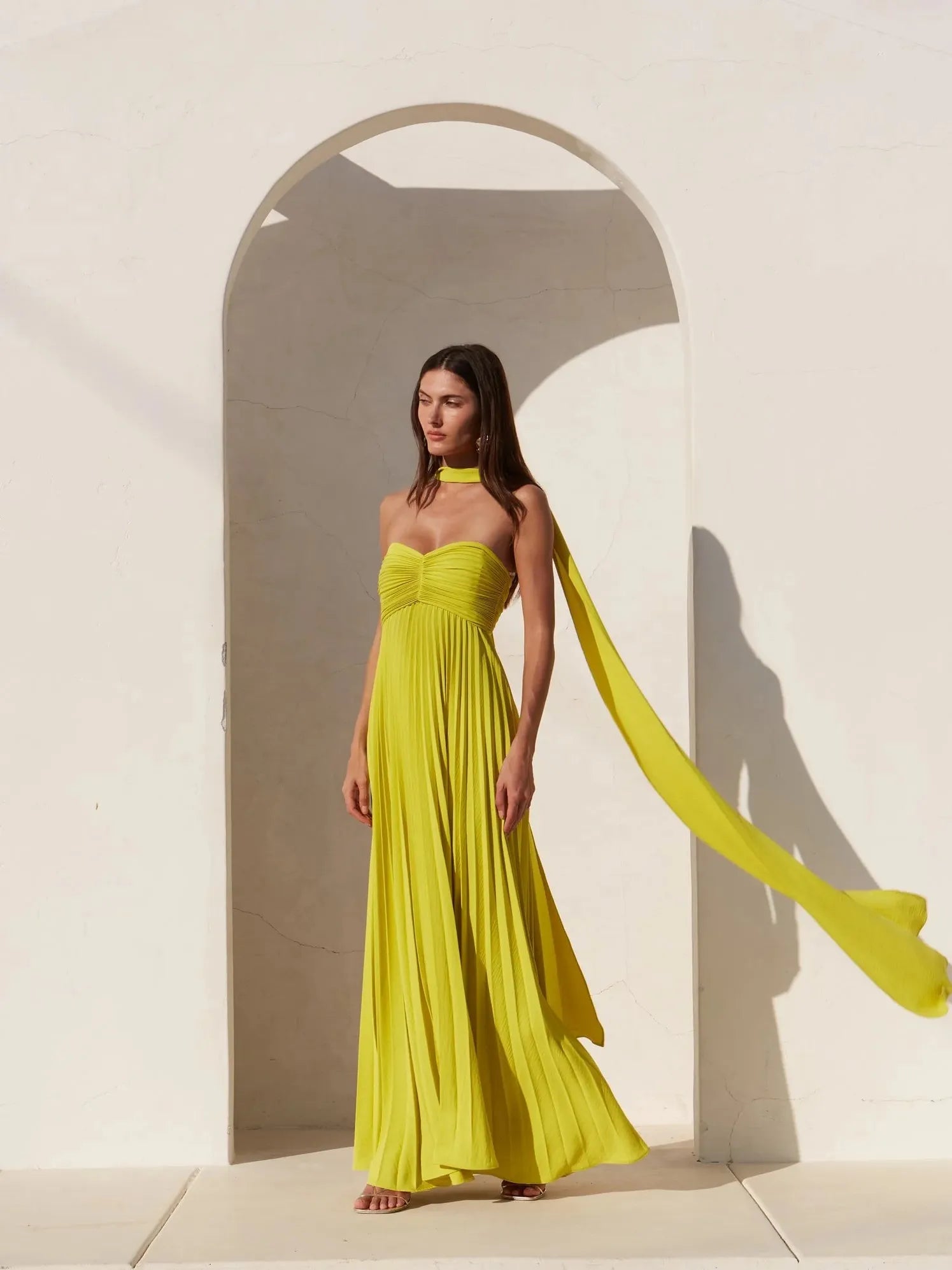 Krema Pleated Tube Maxi Dress with Scarf
