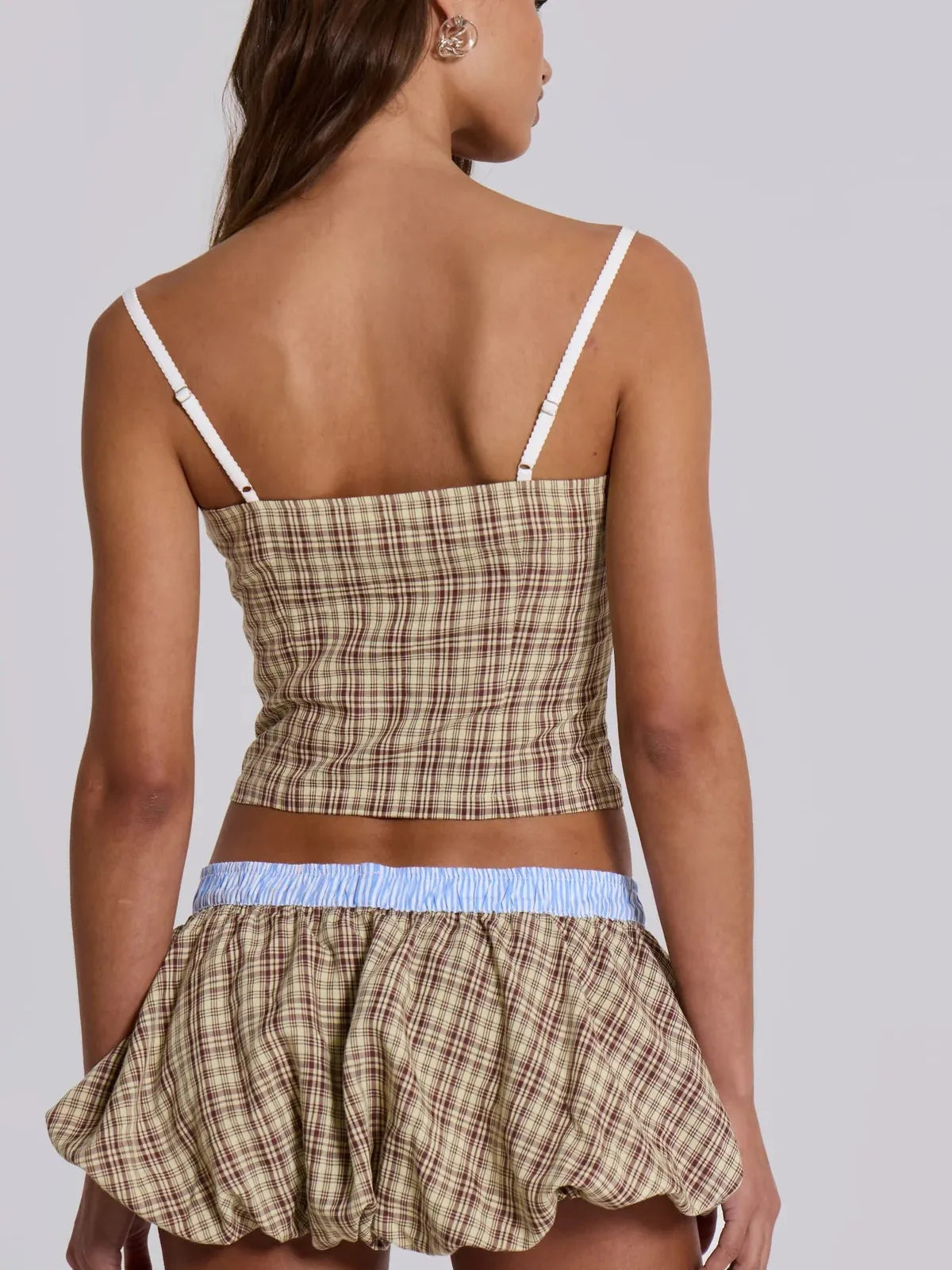 Gingham Print Corset Pocket Top & Skort Skirt Coord Set