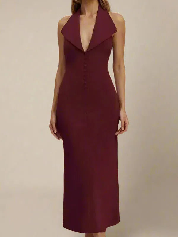 Halterneck Backless Midi Dress