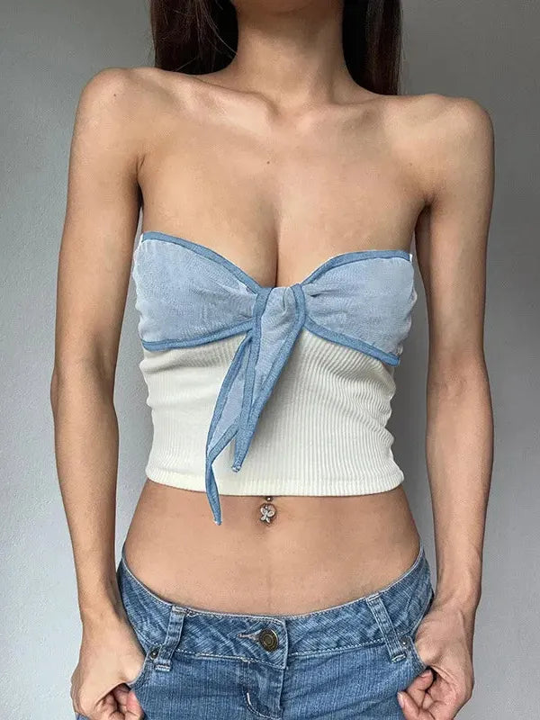 Bow knot Strapless Crop Tube Top