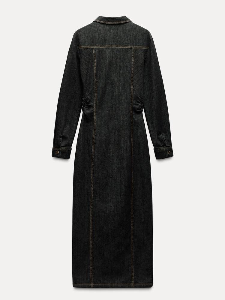 Denim Path Pockets Collared Dress