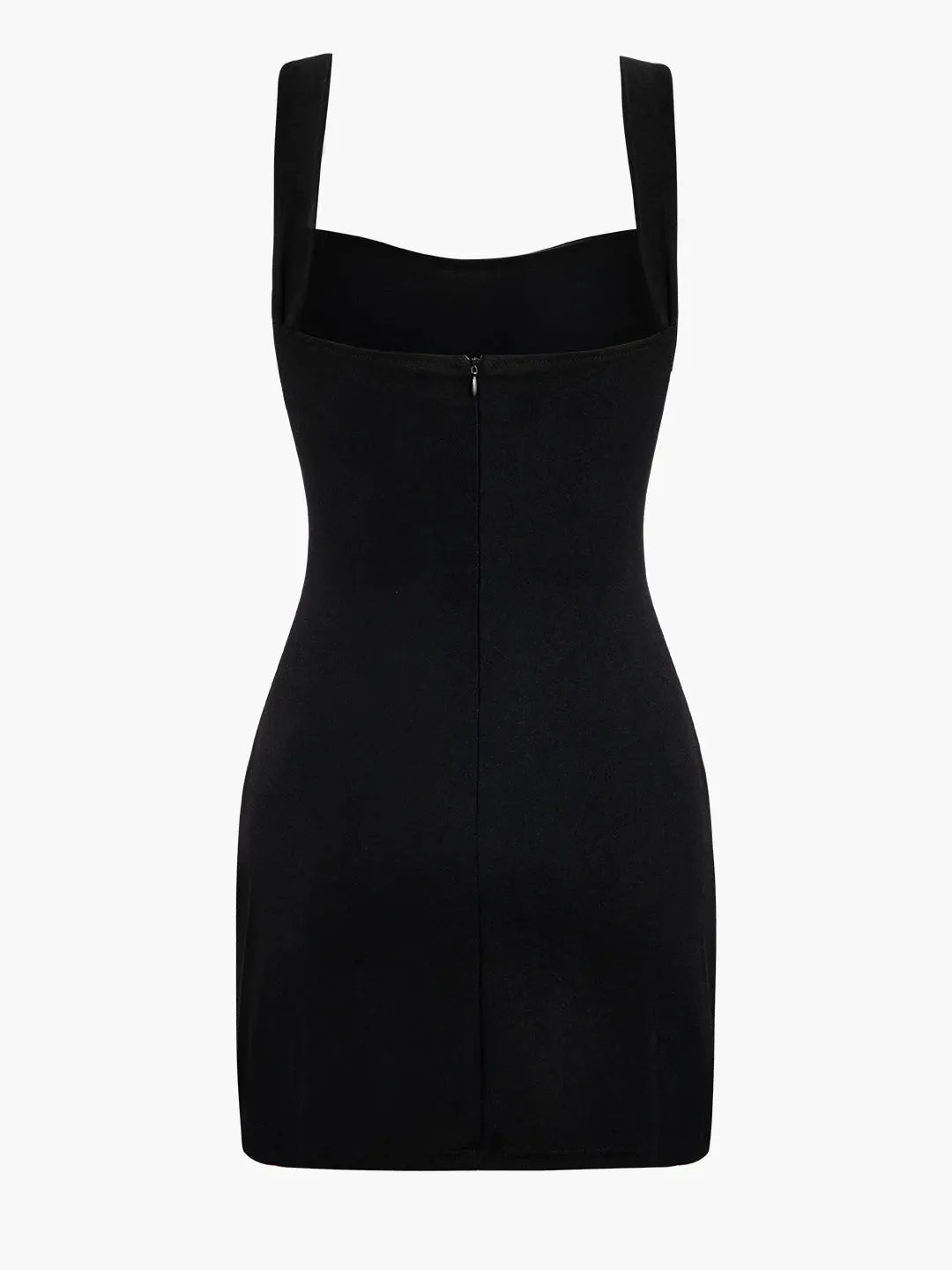 Solid Metallic Buckle Belted Mini Dress