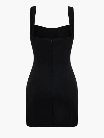 Solid Metallic Buckle Belted Mini Dress