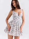 Sweetheart Neck Floral Print Lace Corset Short Dress