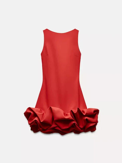 Red Crew Neck Sleeveless Ruffle Frill Romper