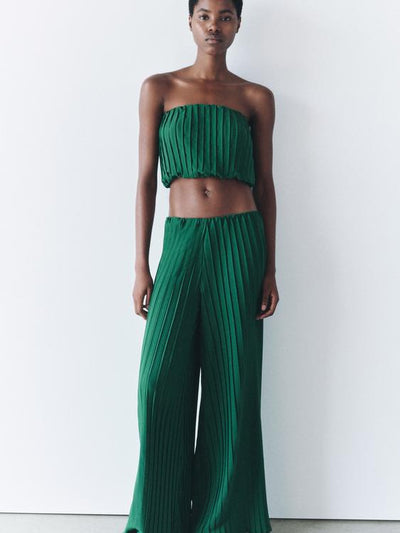 Pleated Tube Top & Wide Leg Pant Coord Set