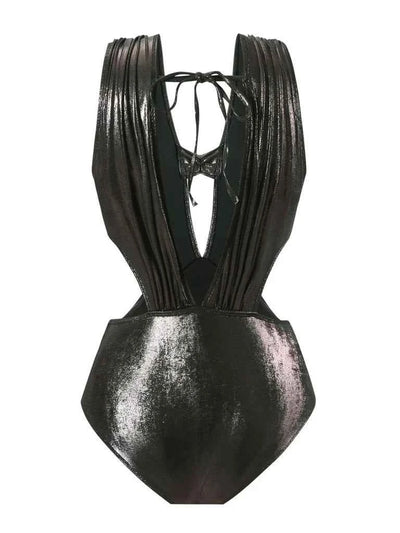 Midnight Metallic Cross-Front Swimsuit & Ruched Maxi Skirt Set