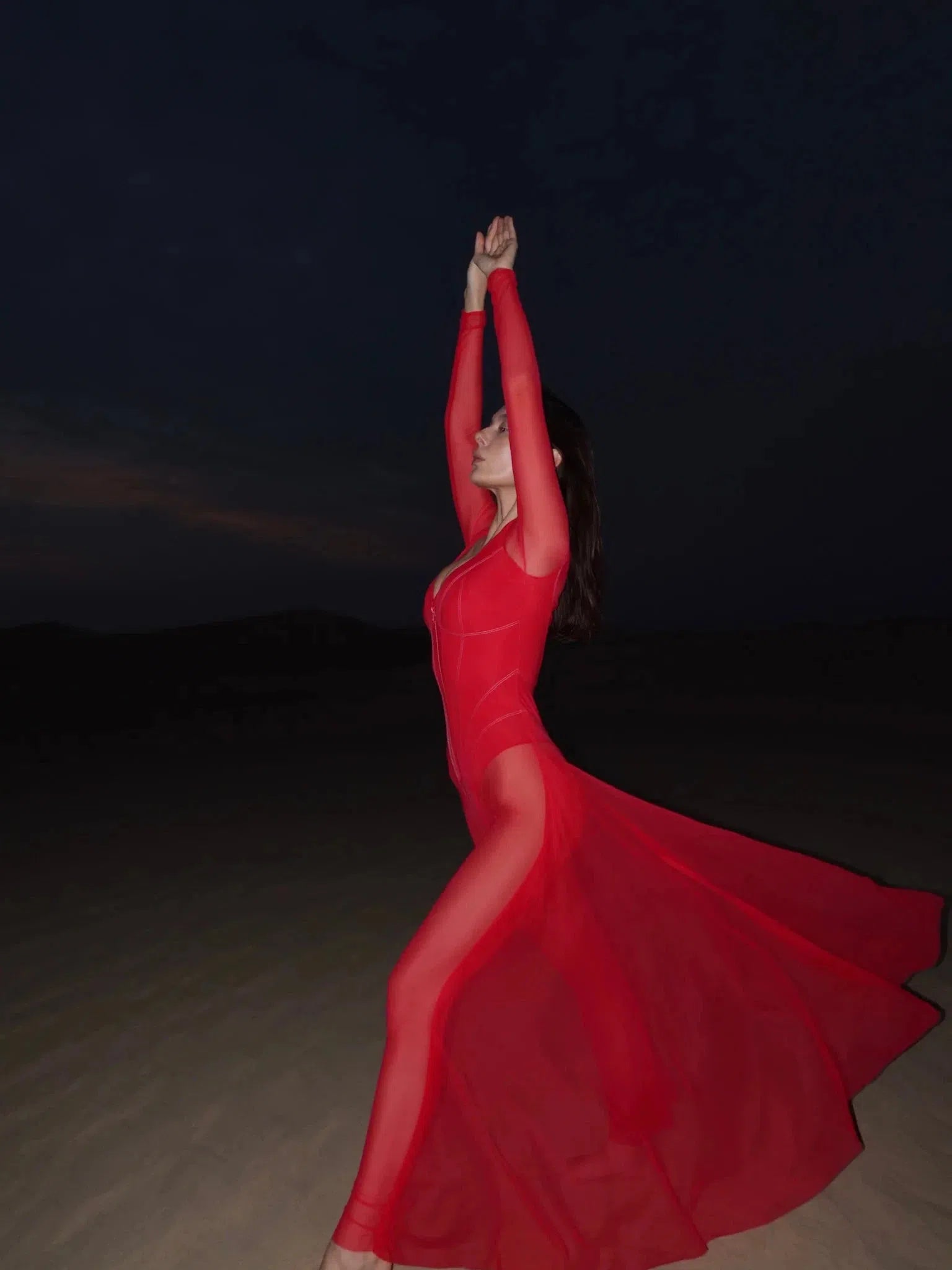 Mariam Full Sleeve Mesh See Through V Neck Jumpsuit