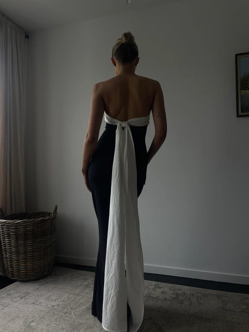 Sweetheart Neck Tube Bow Tie Back Maxi Dress