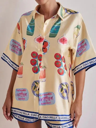 Bella Print Oversized Shirt & Shorts Coord Set