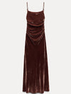 Velvet Spaghetti Strap Ruched Maxi Dress