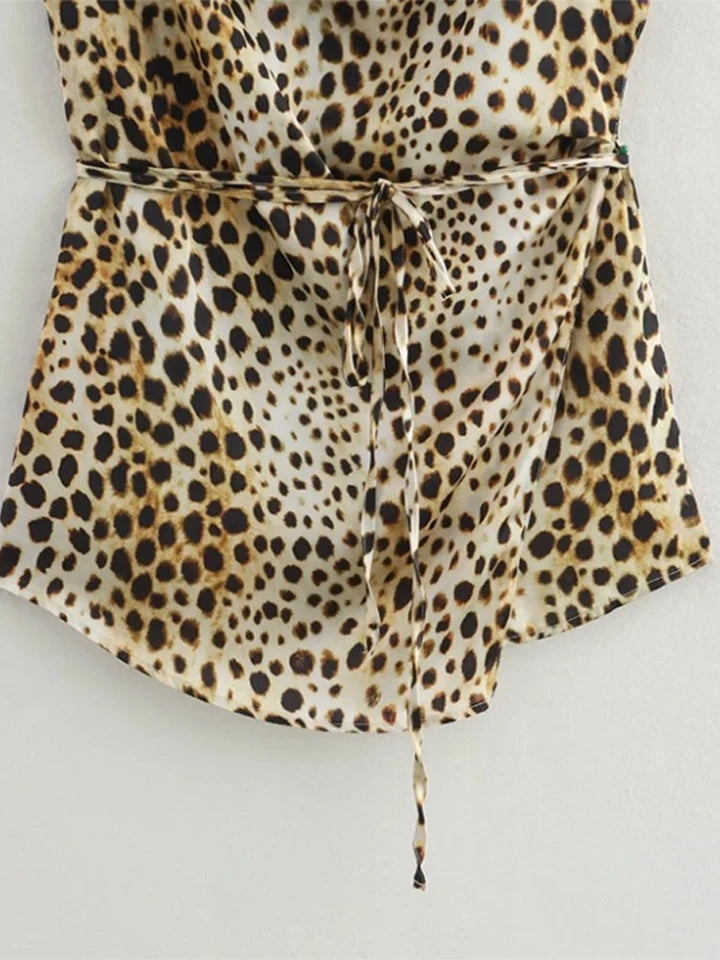 Animal Print Spaghetti Strap Cami Top & Wide Leg Pants Coord Set