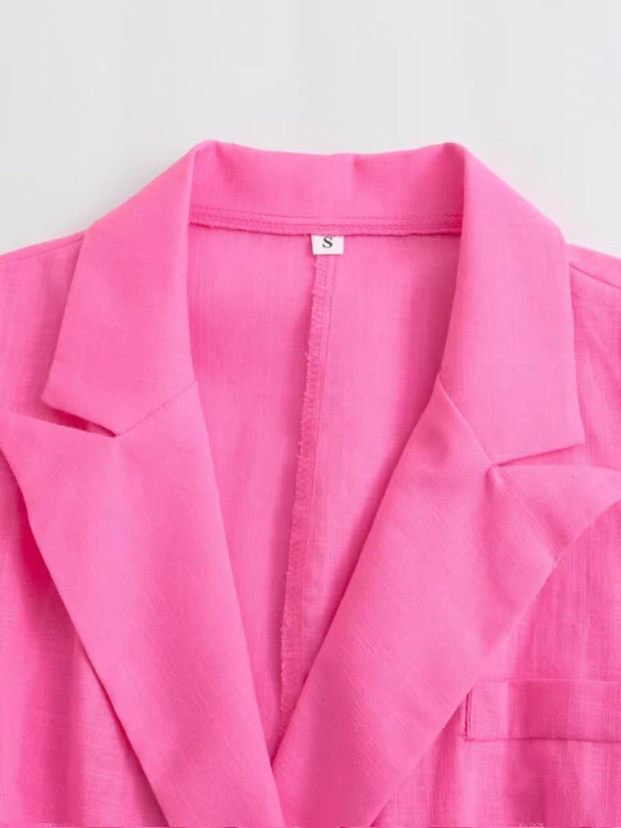 Pink Lapel Collar Crop Top