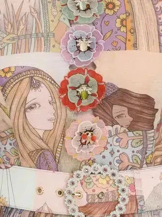 Abstract Vintage flower patch Dress with Belt