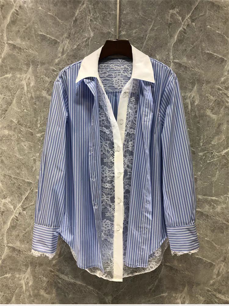 Oversized Fit Shirt with Attached Lace