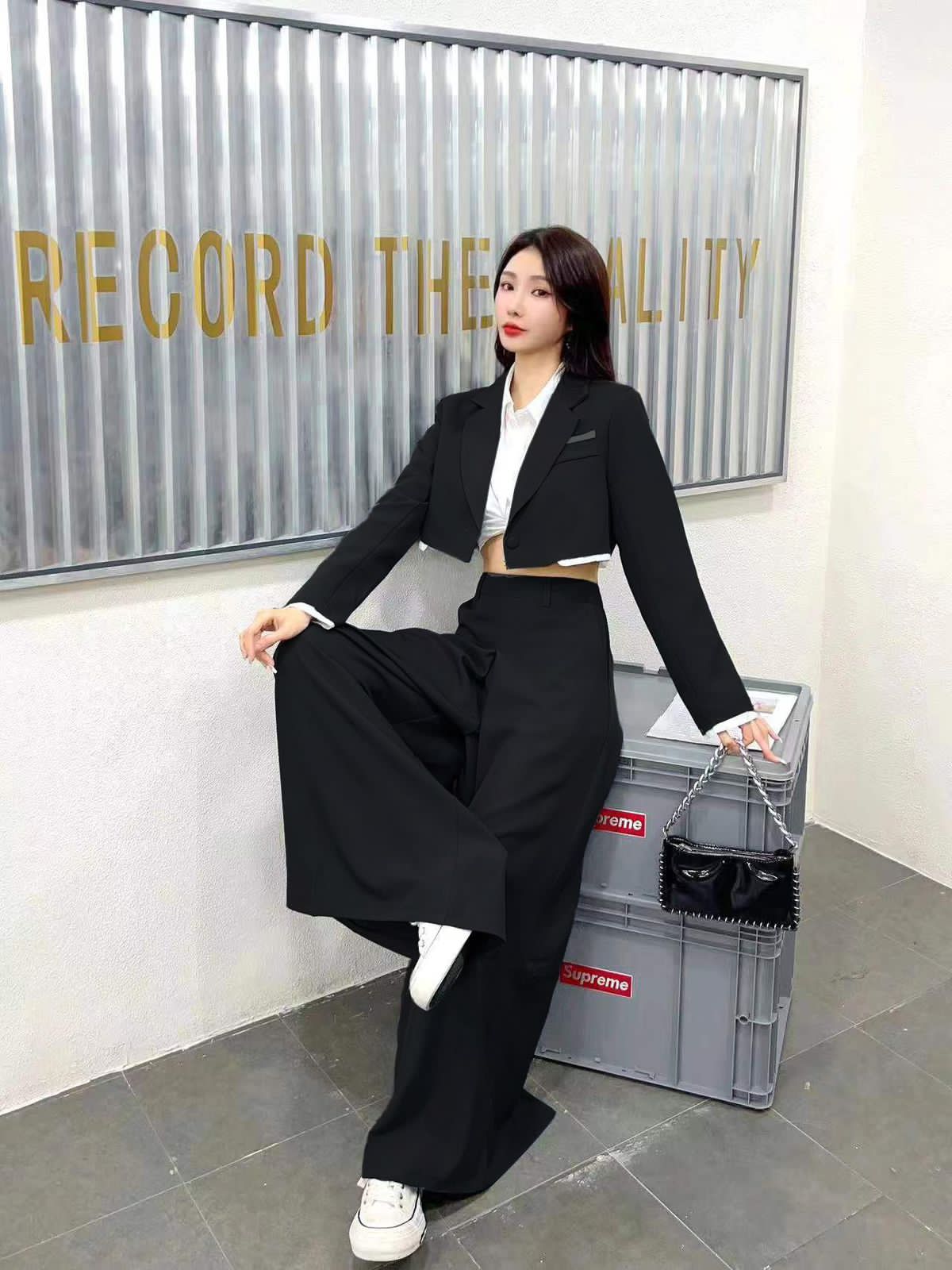 Crop Blazer & Wide Leg Pant Coord Set