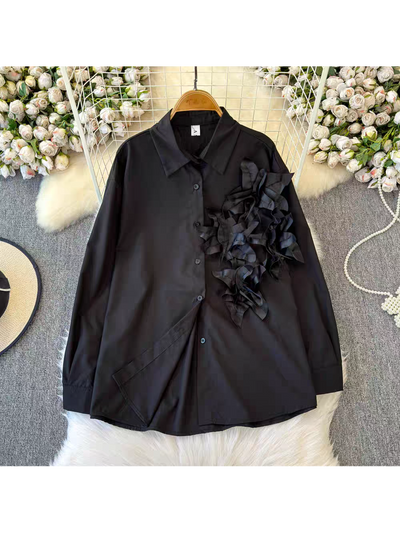 Black Flower Applique Oversized fit Shirt dress
