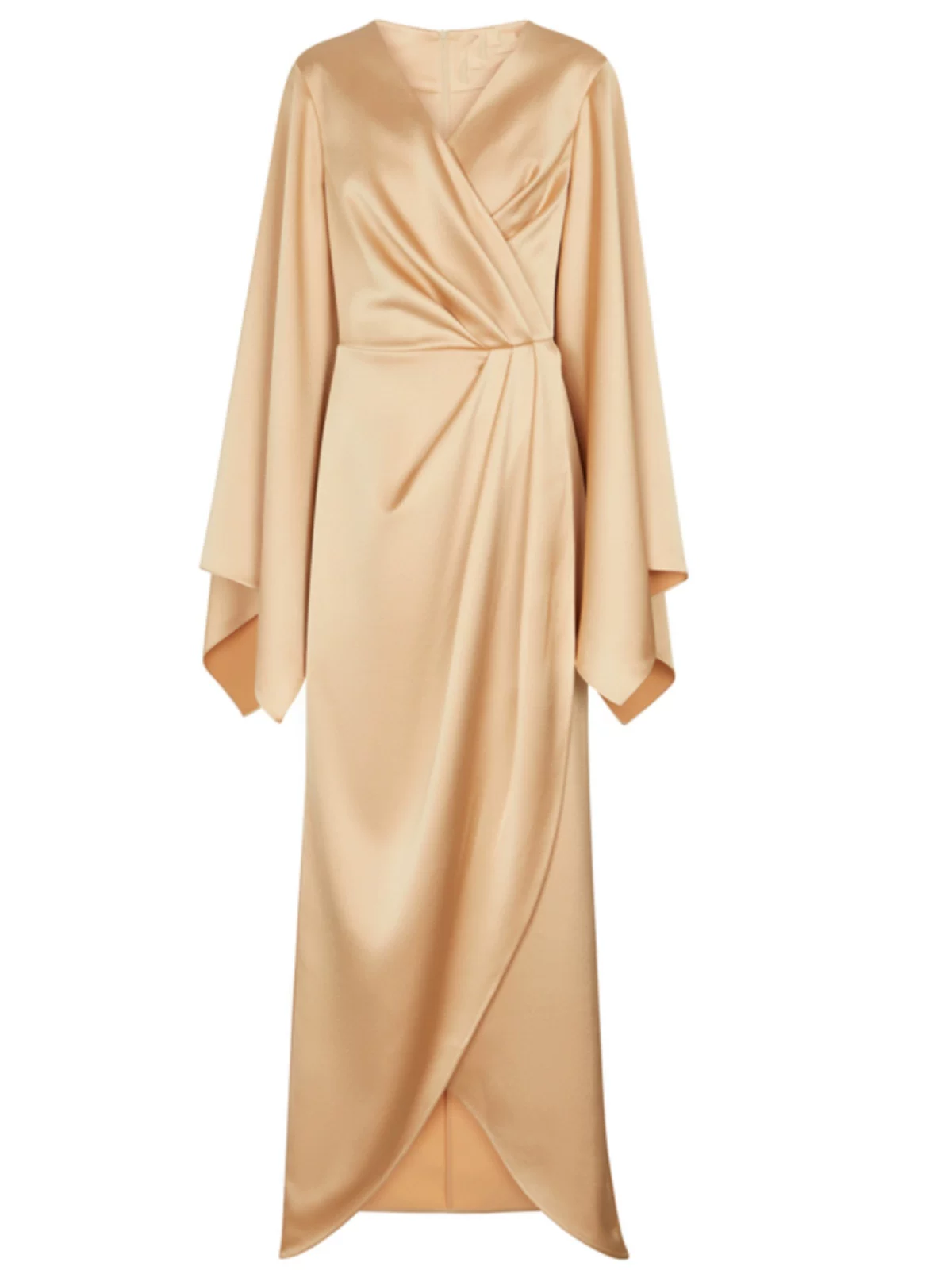 Bell Sleeve Satin Slit Maxi Dress by SR Store; peach satin, floor-length on sale