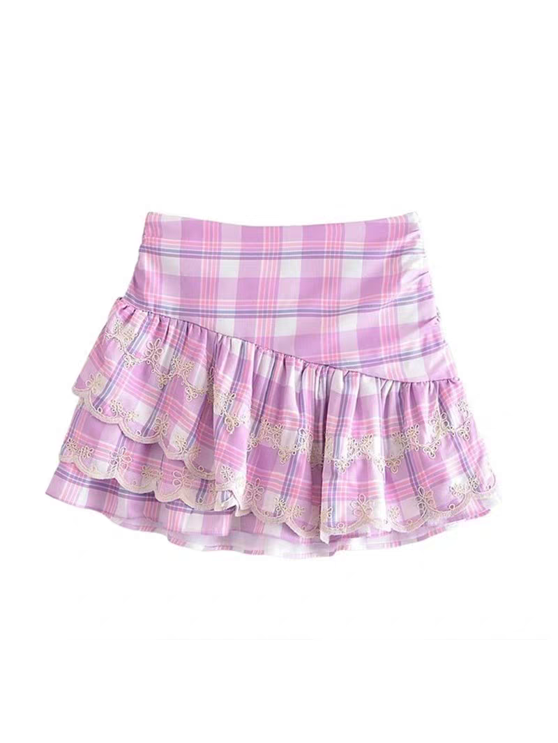 Plaid Ruffle Pleated Short Skirt