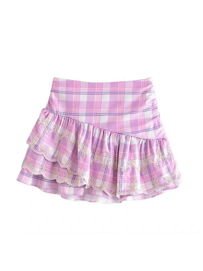 Plaid Ruffle Pleated Short Skirt