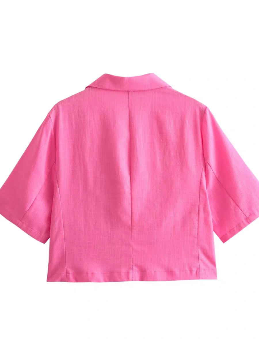 Pink Lapel Collar Crop Top