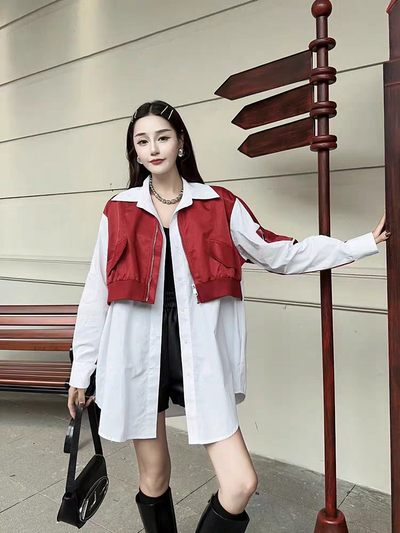 Oversized fit Shirt Dress with Attached Jacket