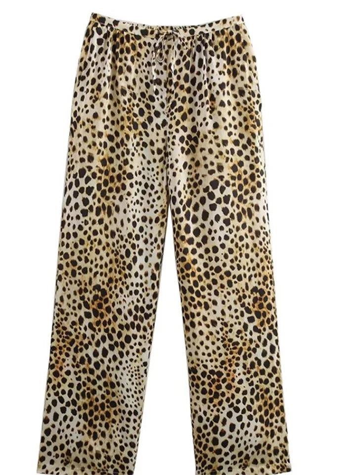 Animal Print Spaghetti Strap Cami Top & Wide Leg Pants Coord Set