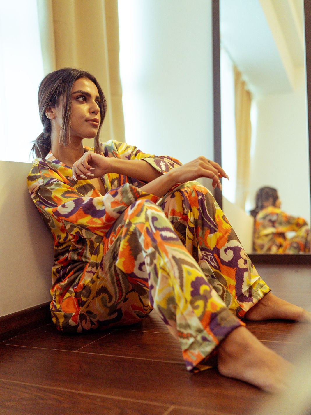 Abstract Print Shirt & Wide Leg Pants Coord Set