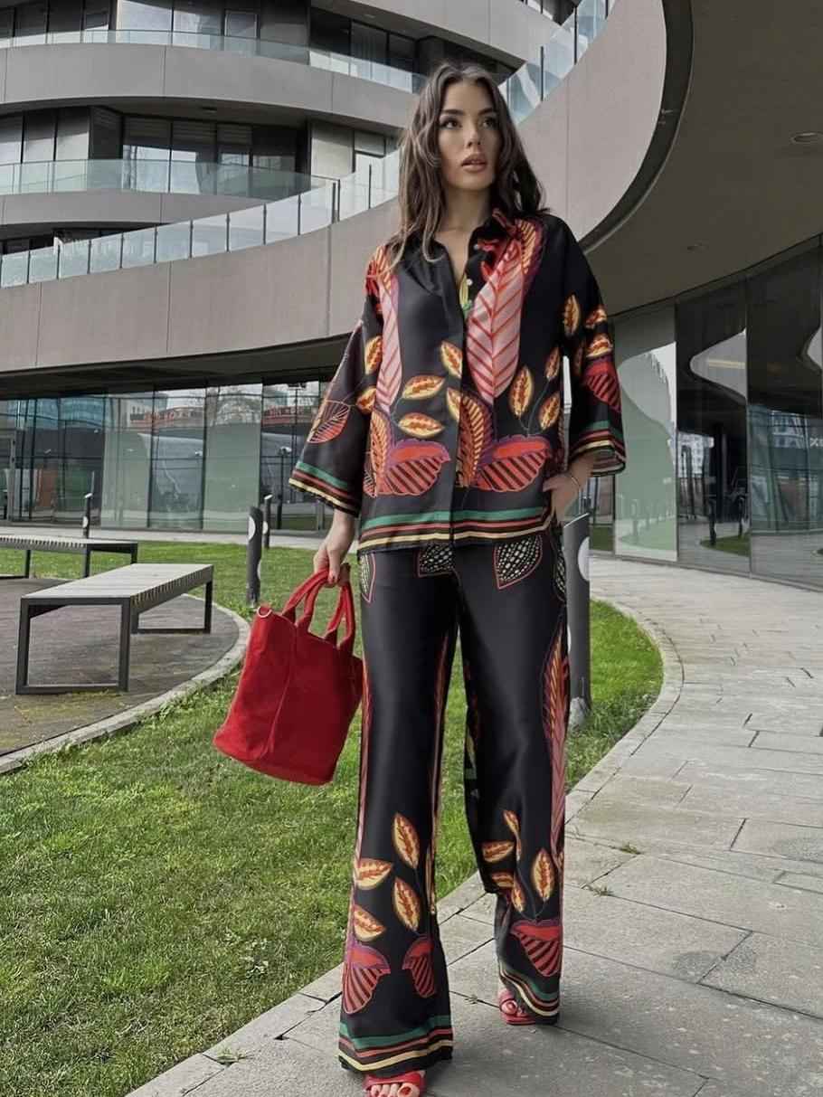 Abstract Print Shirt & Pants Coord Set