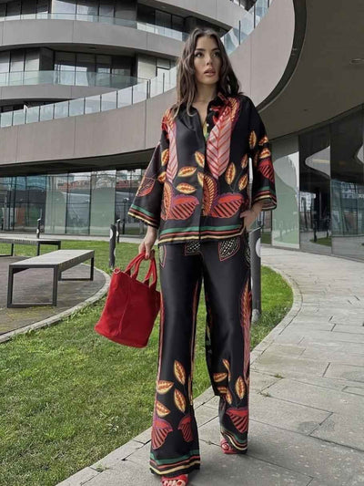 Abstract Print Shirt & Pants Coord Set