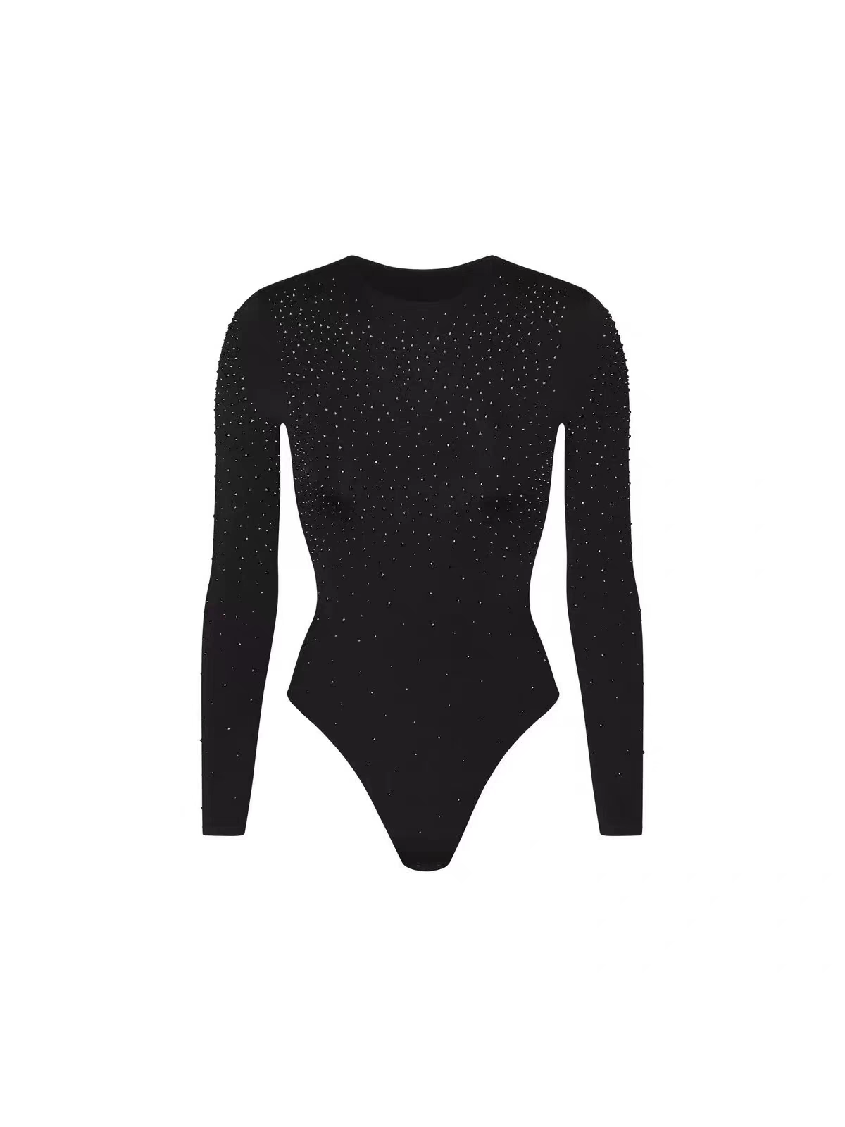 SR Store Black mesh rhinestone bodysuit with long sleeves, on sale