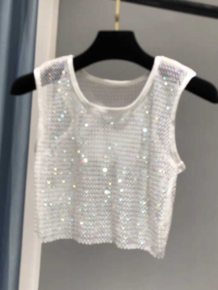 Sleeveless rhinstone Crop Tank Top