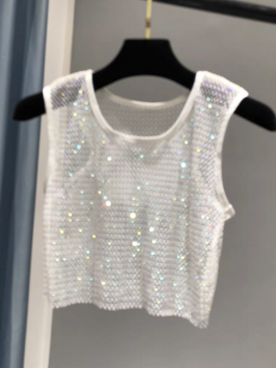 Sleeveless rhinstone Crop Tank Top