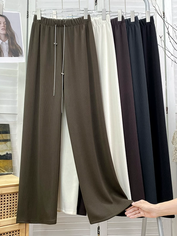 Ribbed wide-leg pant by SR Store, on sale, available in five colors (brown, white, burgundy, navy, black); trousers