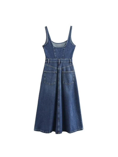 Spaghetti Strap Denim Midi Dress
