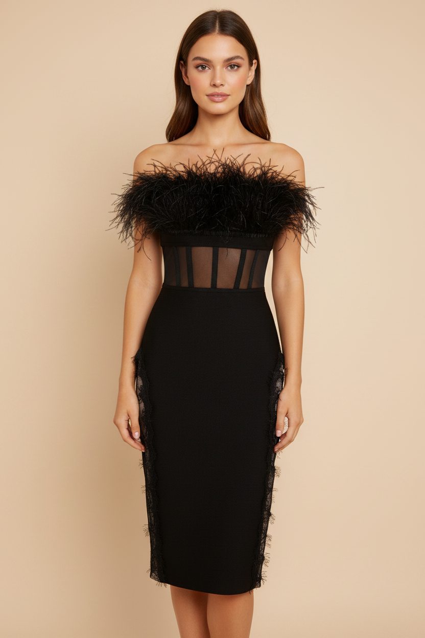 Feather Tube Bodycon Dress