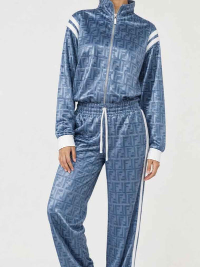 Velvet Long Sleeves Zipper Coat & Pant Coord Set