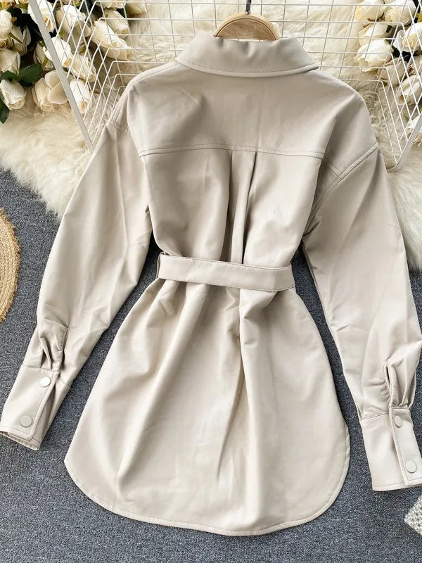 PU Leather Jacket Dress with Belt