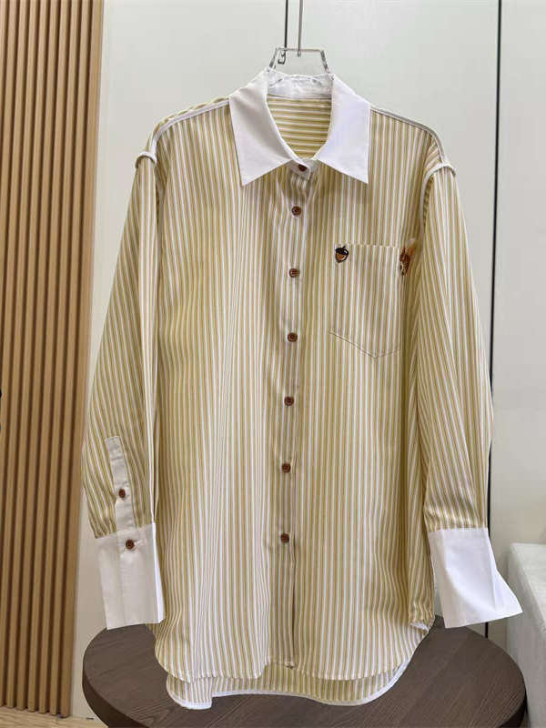 Beige Striped Shirt Dress with Pockets