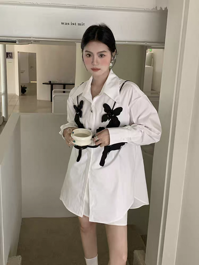 Oversized fit Butterfly Applique Shirt Dress