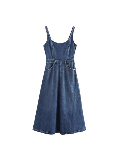 Spaghetti Strap Denim Midi Dress